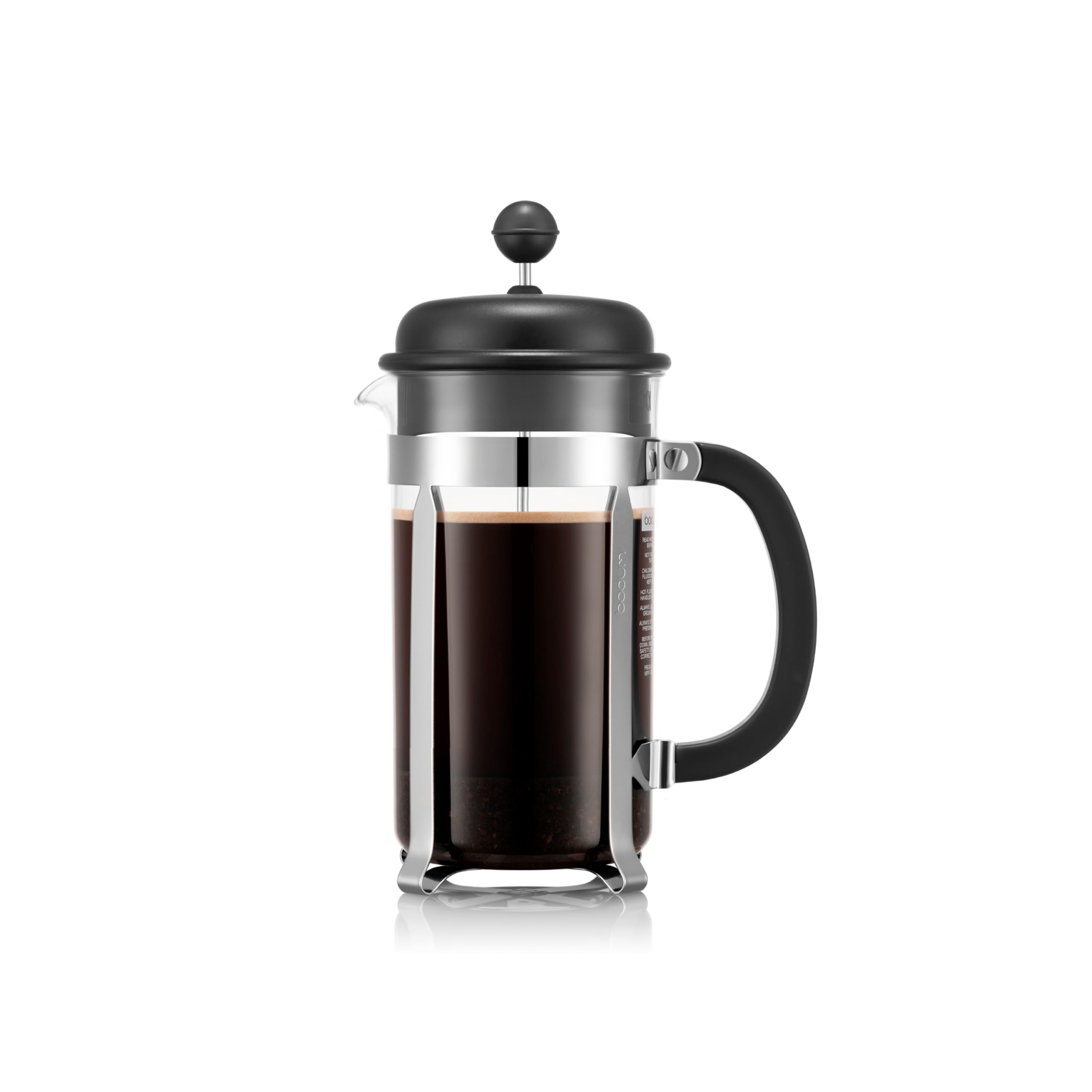 Bodum CAFFETTIERA French Press Coffee Maker, 1L / 8 Cup Cafetière with Borosilicate Glass and Reusable Stainless-Steel Filter, Black, 1918-01