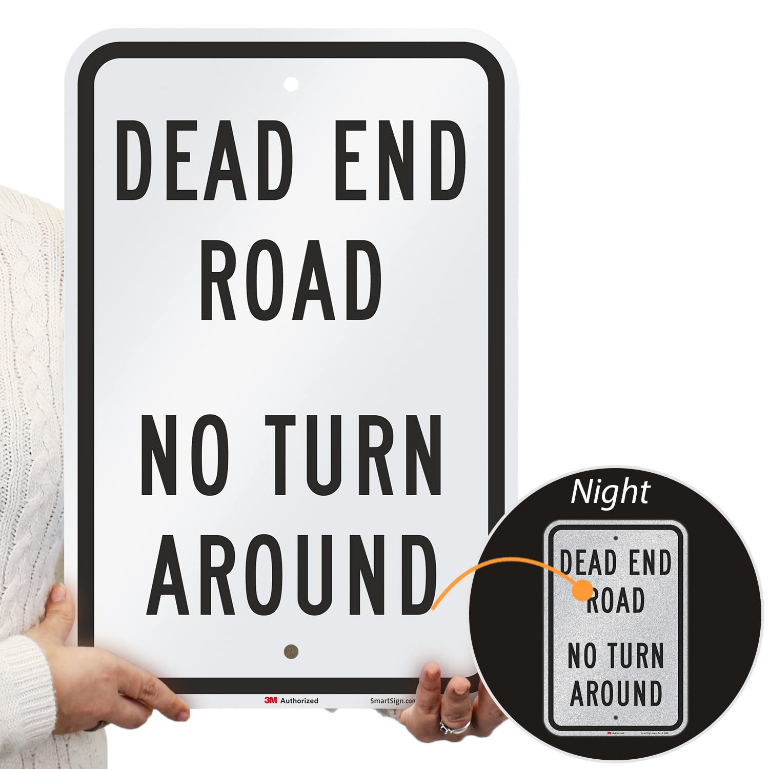SmartSign - K-4165-EG-12x18-D2 "Dead End Road, No Turn Around" Sign | 12" x 18" 3M Engineer Grade Reflective Aluminum