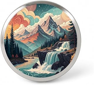 Abstract Mountains Waterfalls Landscape Lapel Pin | Novelty Hat Backpack Accessory - Fun Collectible Gift for Any Occasion