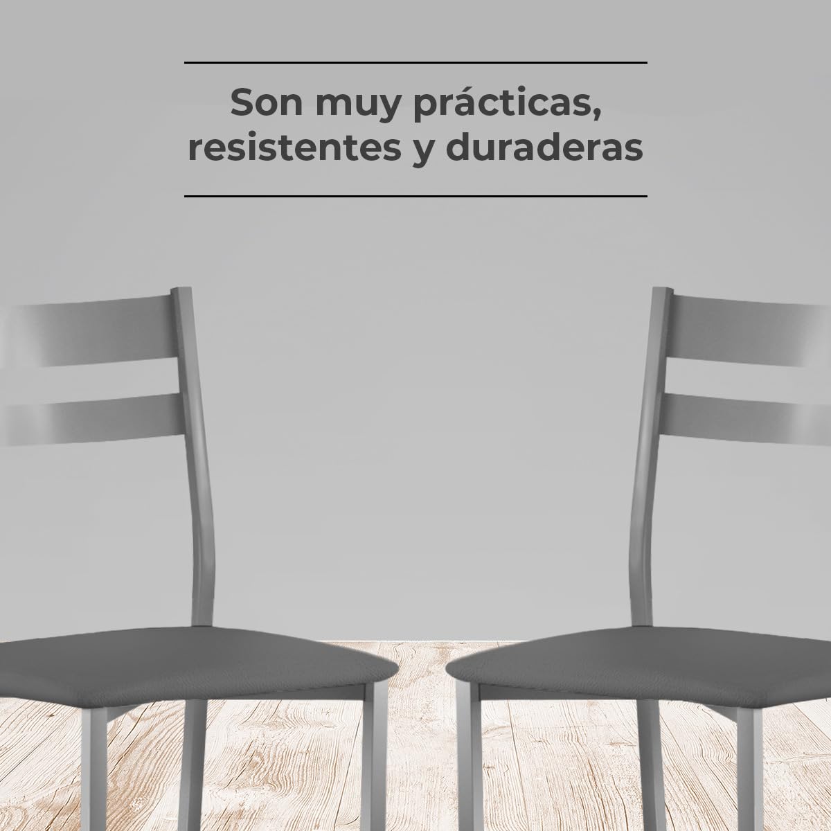 ASTIMESA SCRFGR Due sedie da Cucina, Metallo Pelle Sintetica Alluminio, Grafite, Altura de asiento 45 CMS