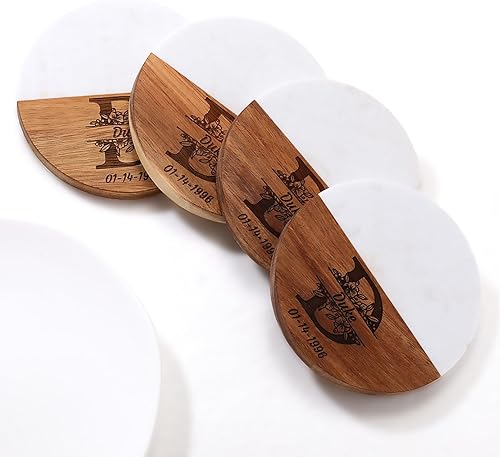 Miniatura 6 de Posavasos personalizados, regalo de aniversario de boda para parejas de amigos, regalo para recién casados, posavasos de mármol blanco grabado