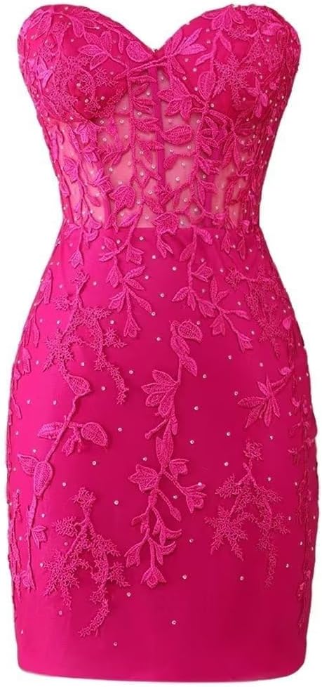Strapless Homecoming Dress for Teens Lace Applique Prom Dresses Short Tight Cocktail Dress