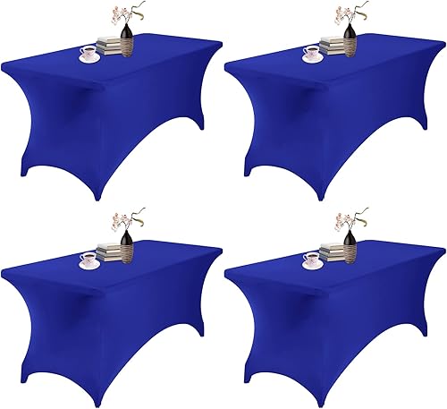 eccwai Paquete de 4 fundas de mesa impermeables de elastano de 6 pies, elastano impermeable de 6 pies para fiestas, bodas, banquetes y eventos (azul