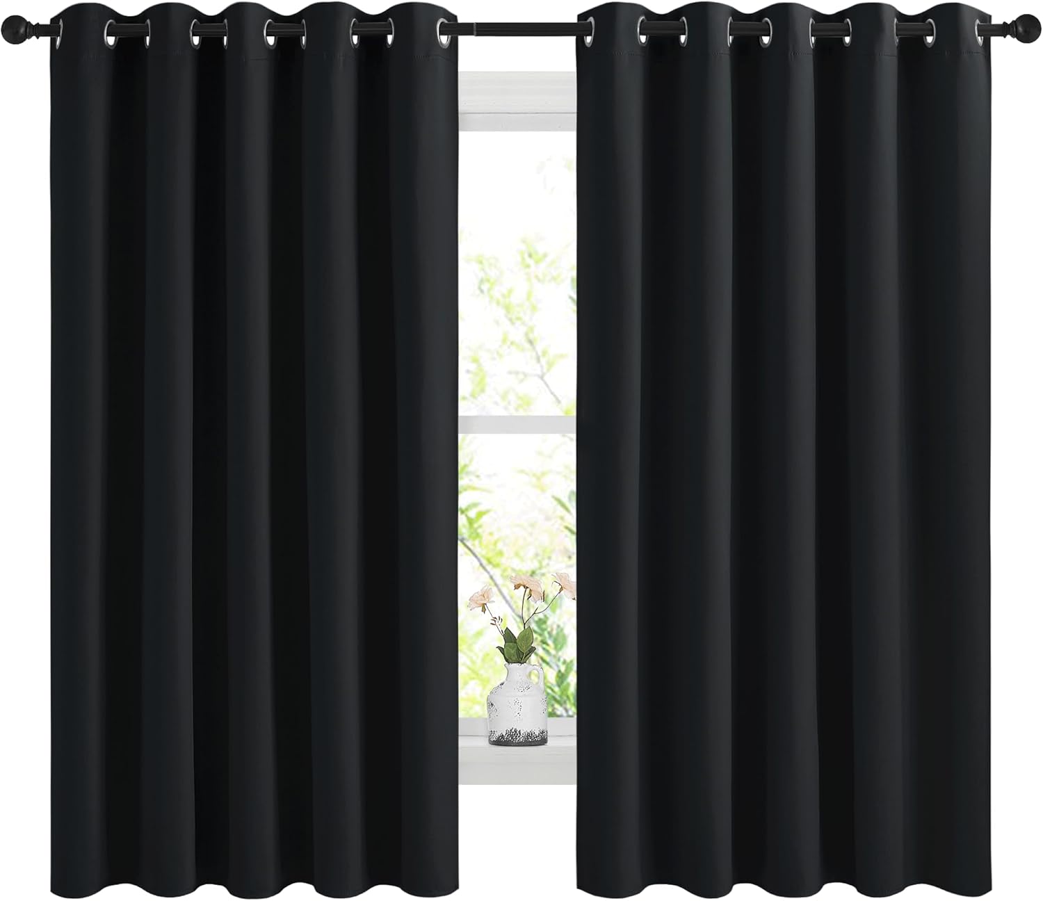 NICETOWN Blackout Curtains Panels for Bedroom, 2 Panels, 66 x 60 Inch, Black, 3 Pass Microfiber Noise Reducing Thermal Insulated Solid Ring Top Blackout Window Drapes