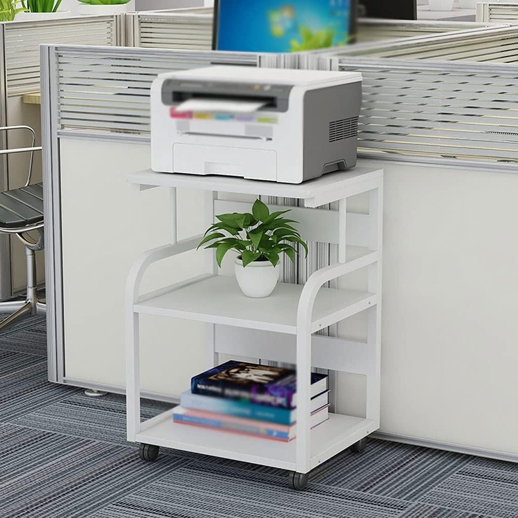 Mesa Impresora Soporte De Pie para Impresora 3 Capas, Estante Metal para Máquina Fax Móvil, para Escáner Copiadora con Rodillo Mueble Organizador(B)