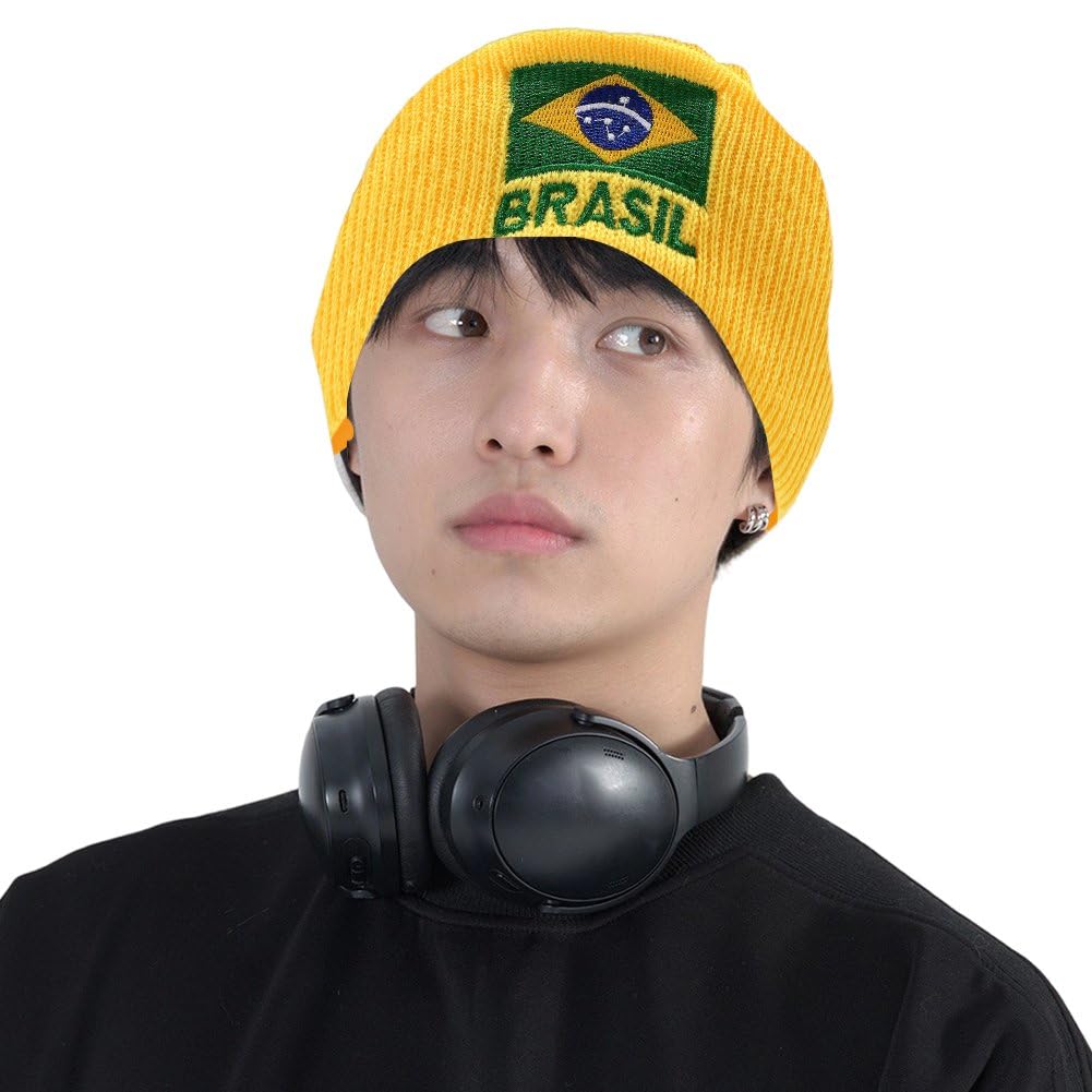 Czapka beanie dla mężczyzn i kobiet, flaga brazylijska haftowana dzianinowa czapka beanie czapka outdoorowa sport trend hip-hop czapka Y2k moda jazda zima ciepłe czapki pulower