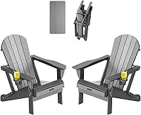 Vista 38 de Silla Adirondack plegable, sillas Adirondack de plástico texturizado de madera con soporte para 2 tazas, silla para hoguera de polietileno de alta