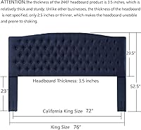 Vista 57 de 24KF Cabecera tapizada con terciopelo con diseño de botones capitoné, tamaño King/California King, cómoda, a la moda, acolchada, color gris