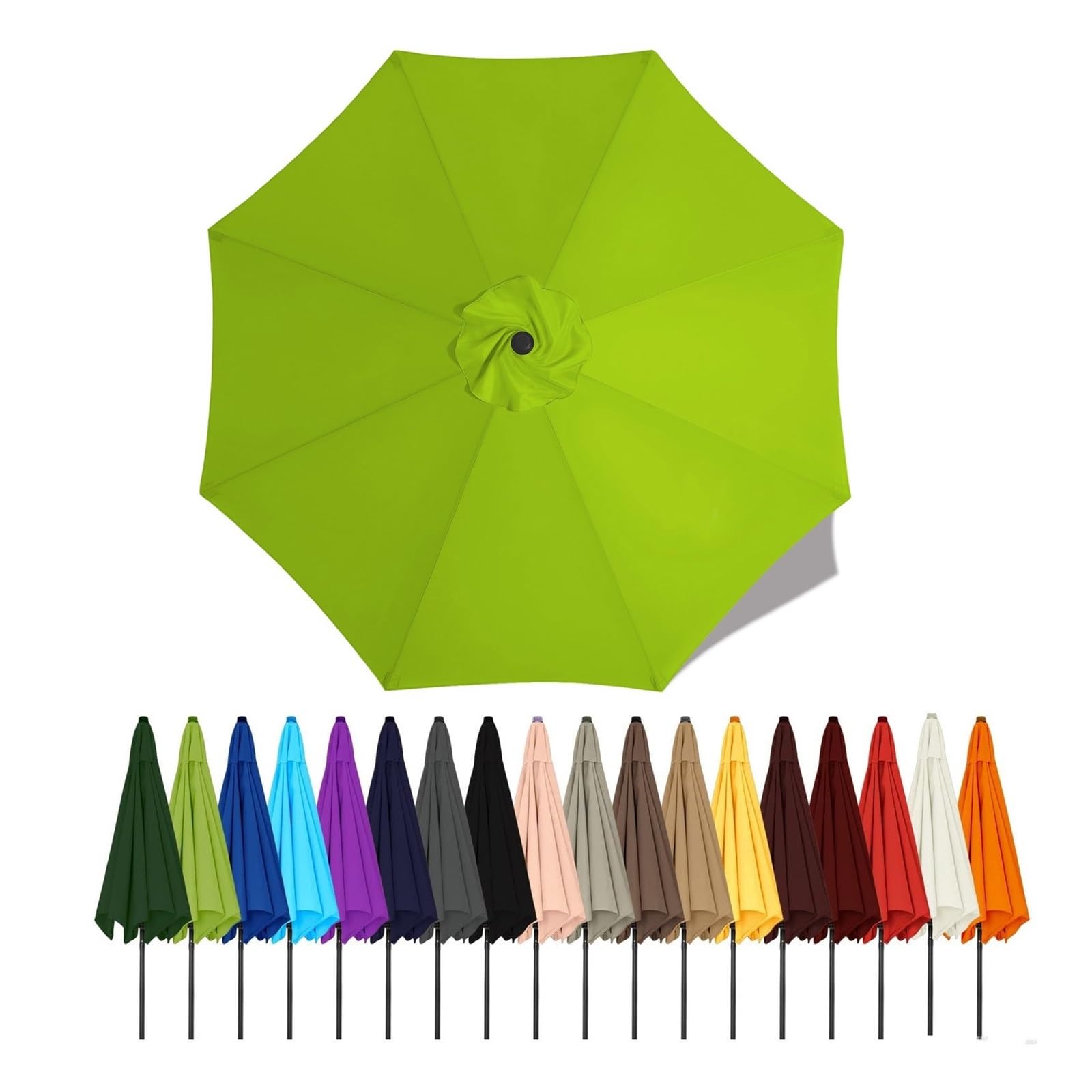 Replacement Canopies Parasols 6 Rib/8 Arms Blue Gray Green White Umbrella Canopy 2 2.5 2.7 3 4M Waterproof Anti-UV Sun Umbrella Parasol Cover Outdoor Patio Garden(Light green,2.7m - 6Ribs)