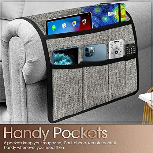 image for Naturoom Thick Linen Armchair Caddy, TV Remote Holder for Couch Sofa, 