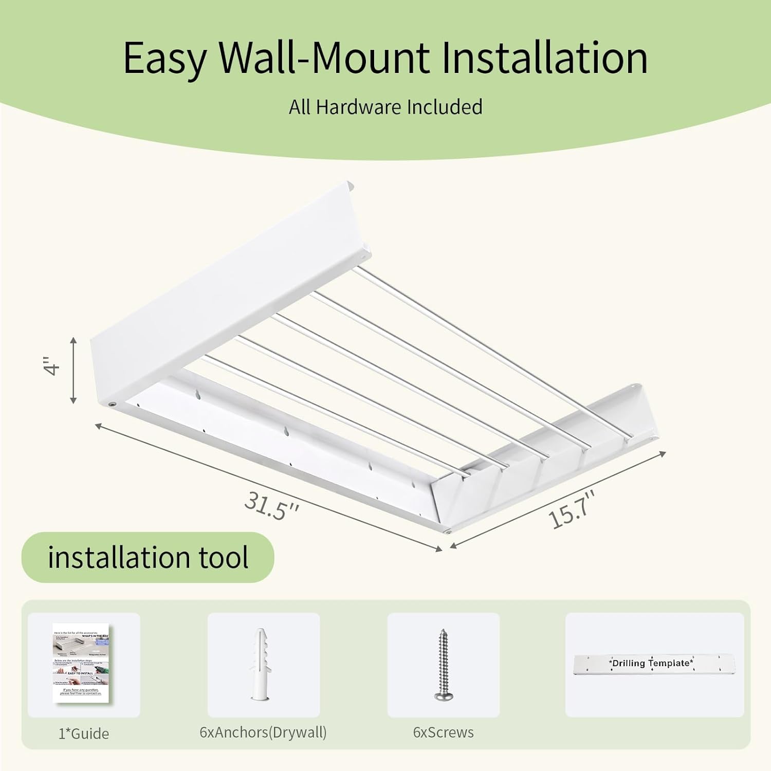 Wall Mounted Drying Rack for Laundry 31.5” Retractable Clothes Dryer Racks with 60 lb Capacity, Heavy Duty Clothing Drying Rack Foldable Space-Saving Design for Indoor & Outdoor