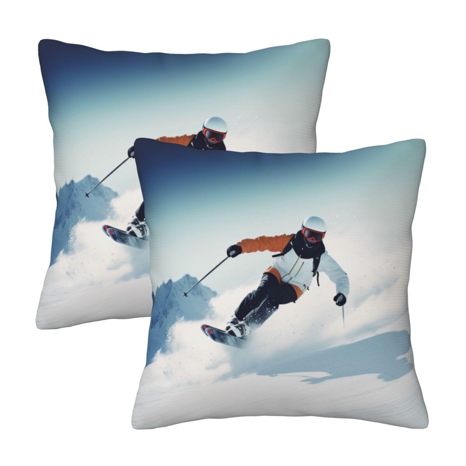 Sports Ski Throw Pillow Cases 2 Pack Square Pillowcases Soft Pillow Protectors for Couch Livingroom Sofa Bed Office Car,30x30 CM