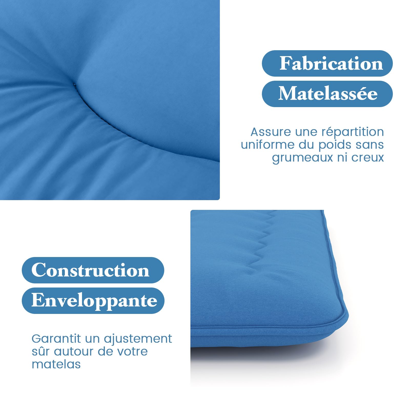 COSTWAY Matelas Futon Japonais 140 x 200 cm, Matelas Portable Pliable, Housse Lavable, Matelas de Sol avec Sac de Transport, pour Camping, Voyages (Bleu)