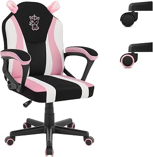 WOLTU Silla Gaming Infantil, Silla Escritorio Ergonómica con Respaldo y Reposabrazos, Sillón de Estudio para Habitación Infantil, con Ruedas Sustituidas, Tela de Malla, Unicornio Rosa