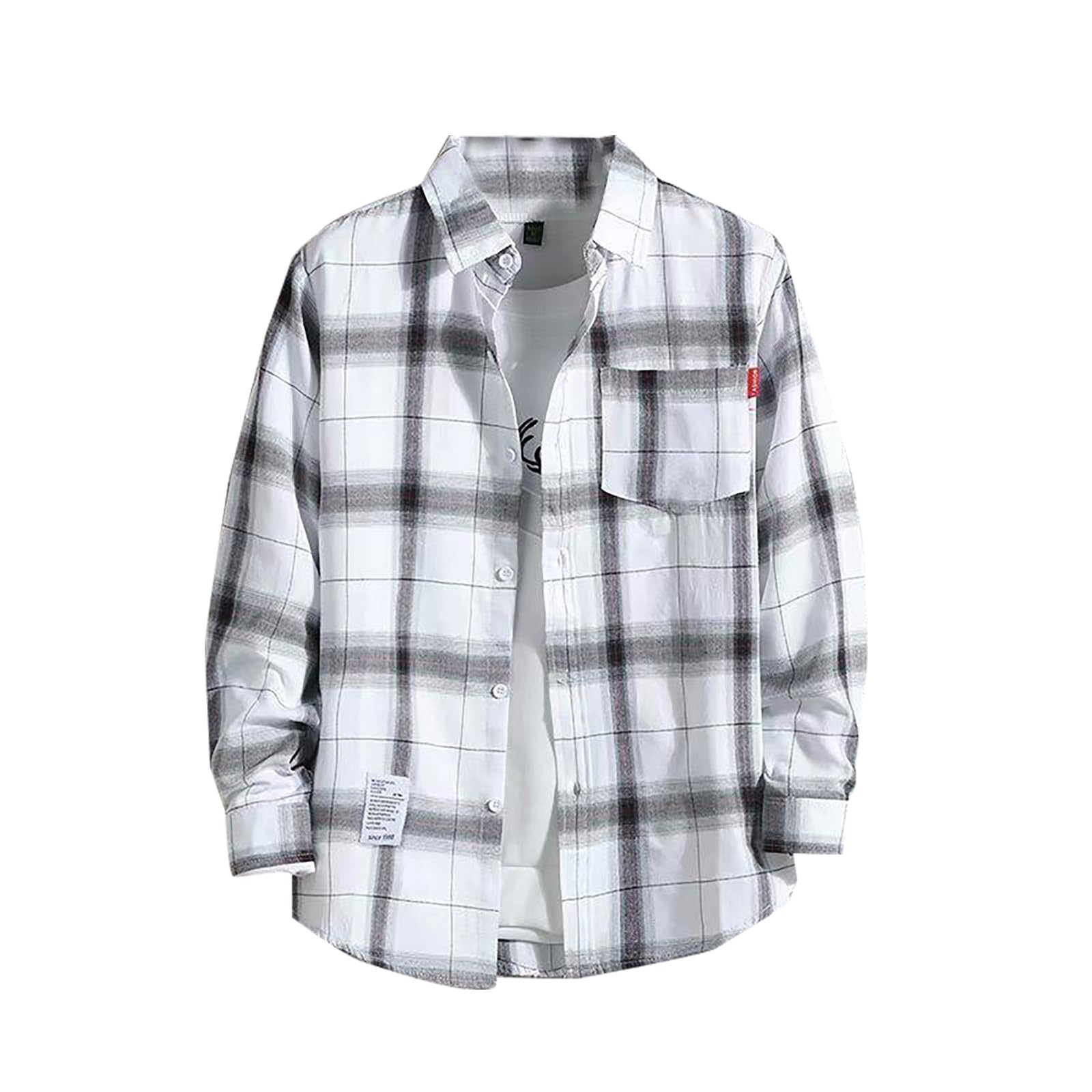 Generic Chaqueta Informal de Manga Larga para Hombre Camisa A Cuadros Camisa de Franela Chaqueta de Verano Ligera Camisas de LeñAdor Camisa CláSica A Cuadros Camisa Informal con Botones Casual Shirts