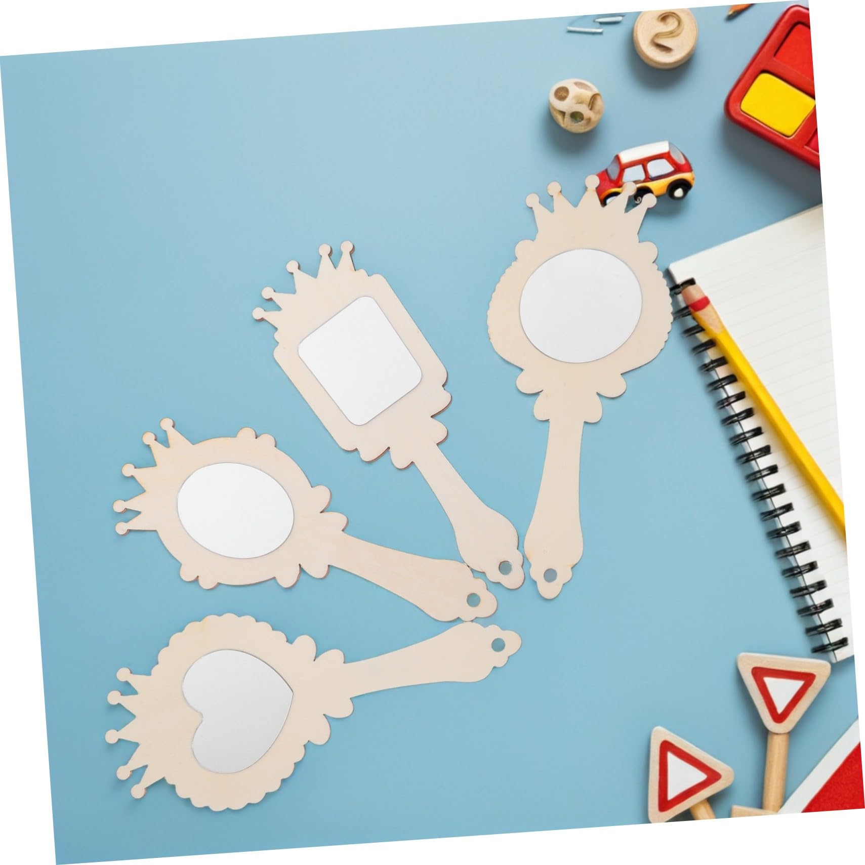 FUNNETOYU 12 Espejos de Madera para Manualidades, Espejo de Mano con Diseño de Tiara, Base sin Terminar para Pintar, Adecuado para Niñas y Fiestas