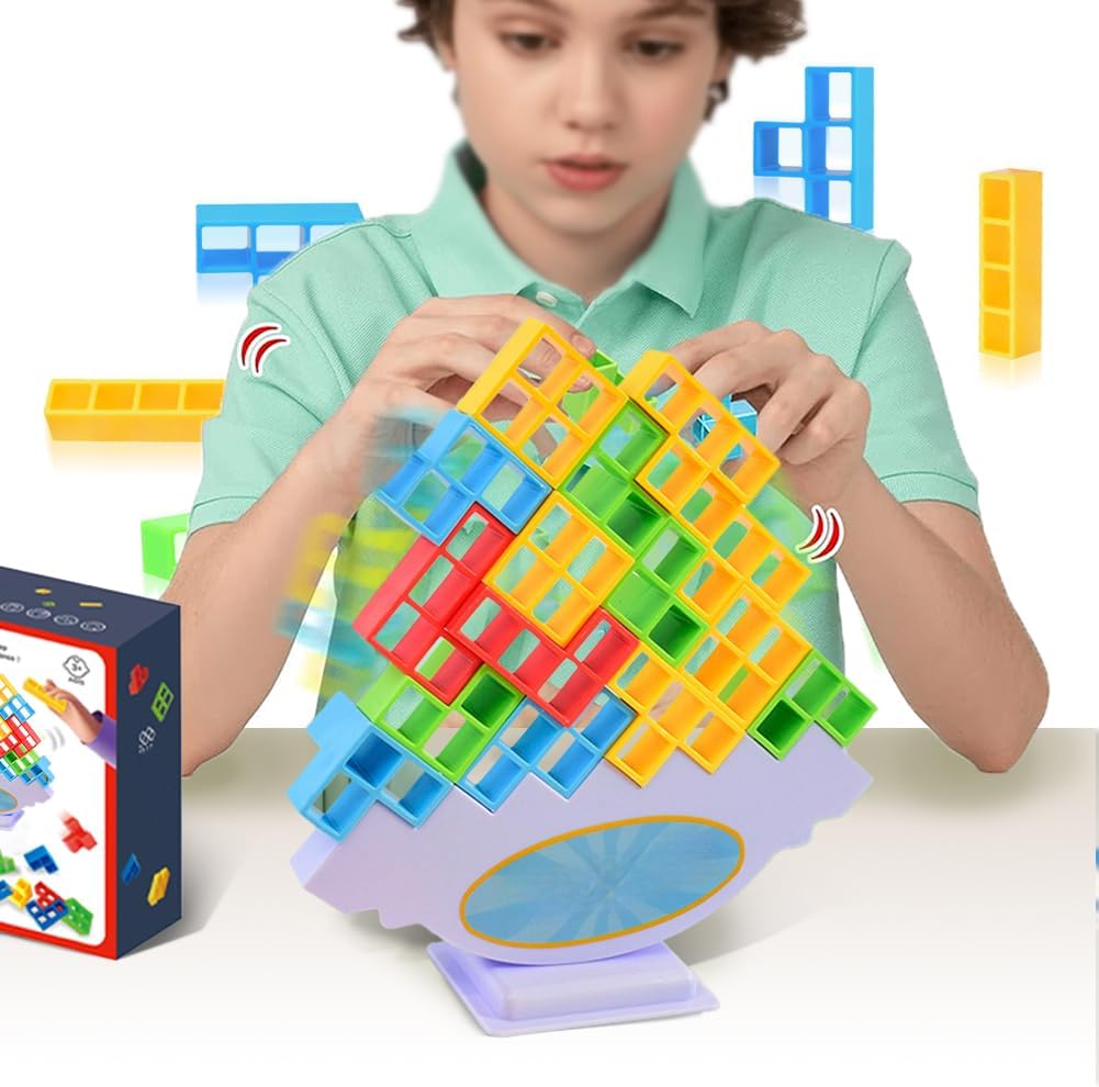 Dlishka 64pcs Tetra Balancing Stacking Toys-Engaging Puzzle Game For Kids&Adults,Foster Hand-Eye Coordination&Creative Thinking,Swing Stack High Child Balance Toy