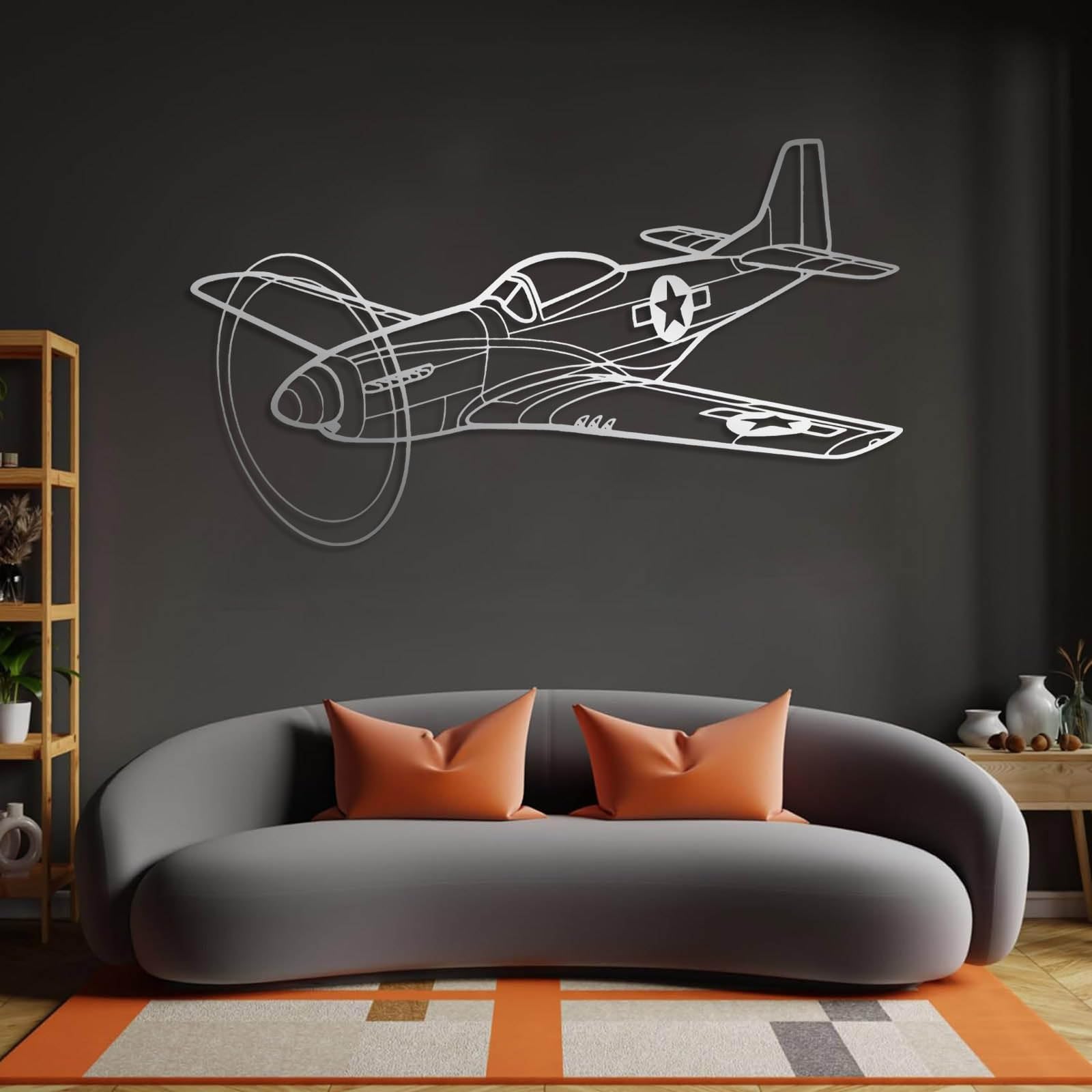 Modern minimalist art metal wall decor Fighter,Airplanes Art,Air Force Airplane ation,Aviation Themed Pilot Hanging,Home Hanging (Silver,59"x34"/150x86cm)
