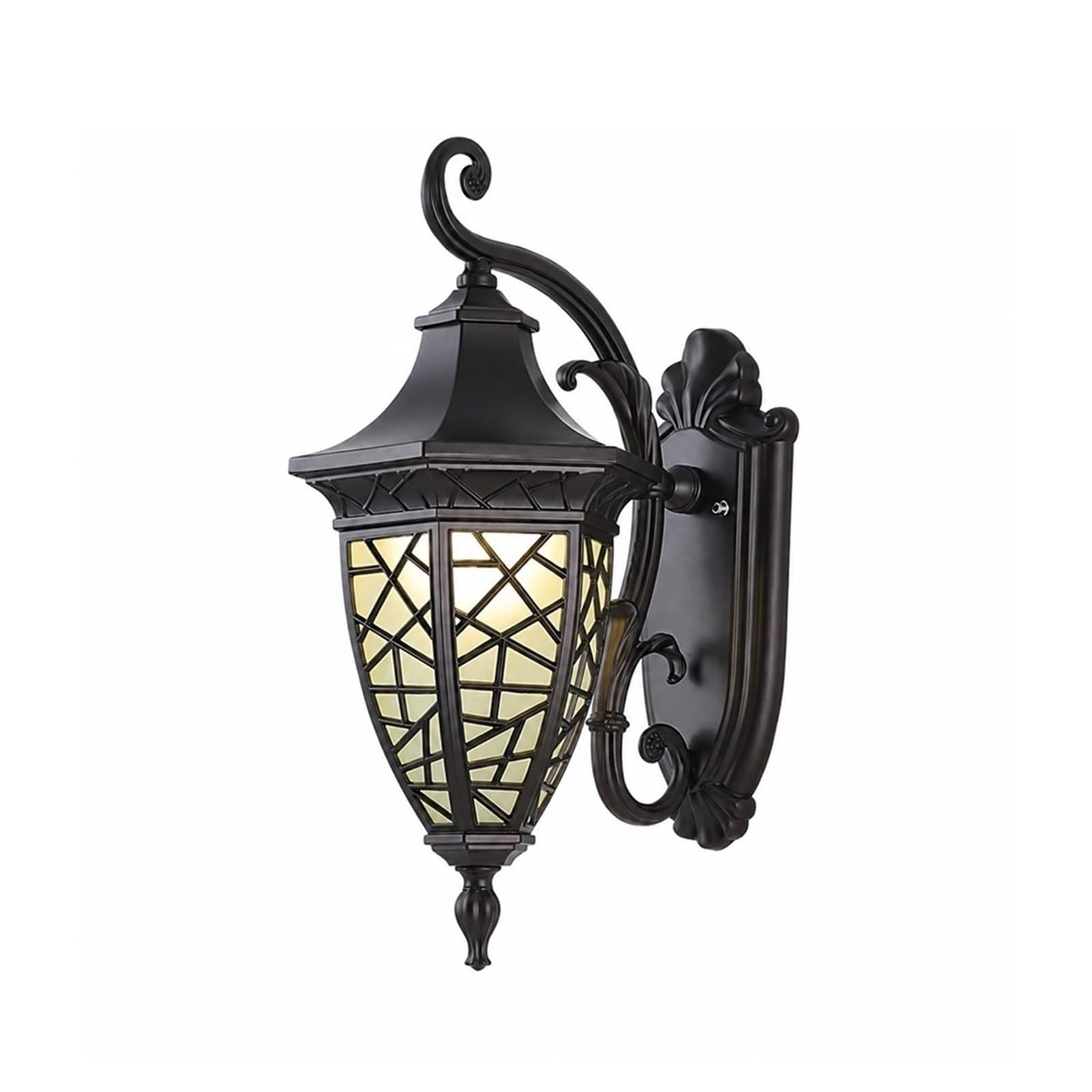 OZBMA Black Coffee LED Wall Lantern, American Style Outdoor Light, Waterproof Die-Cast Aluminum Exterior Sconce with Grid Glass Shade, Hardwired Porch Lighting Fixtures for Foyer Threshold