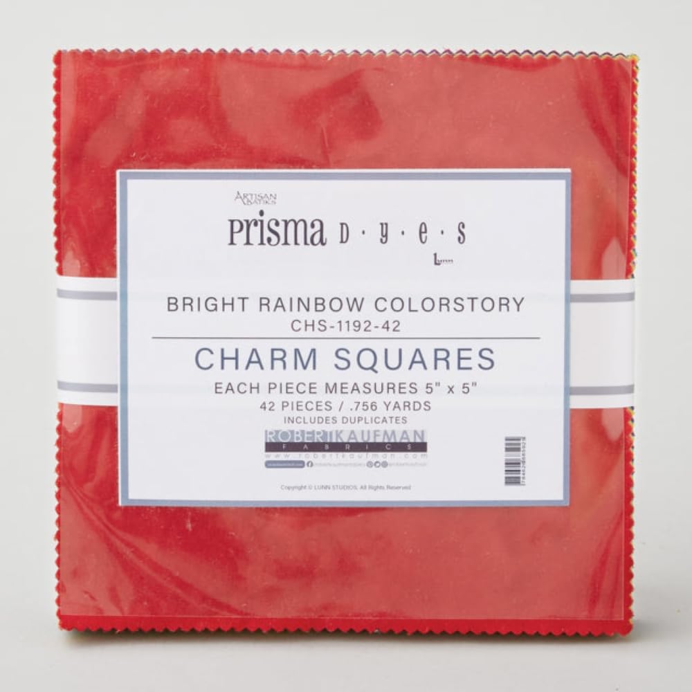Robert Kaufman Fabric Quilt Kit - Artisan Batik Solids Prisma Dyes Bright Rainbow Charm Squares Pack, Quilt Kits for Beginners and Experts, 100% Cotton Fabric, 5" x 5"