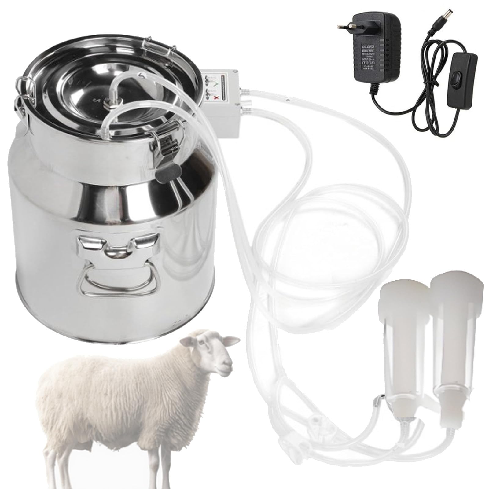 Mungitrice elettrica per mucche e capre, kit di mungitura portatile con secchio in acciaio inox da 10/14 litri per piccole aziende agricole domestiche, funzione di arresto automatico goat-10L
