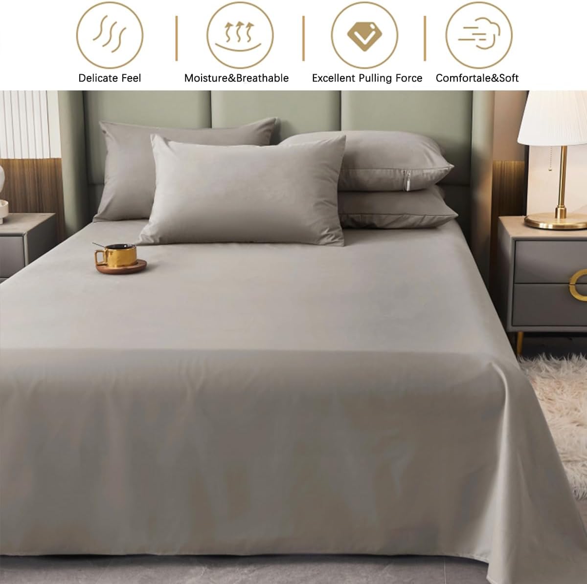 Akiky Flat Sheet Brushed Microfiber Bed Top Sheet Waterproof Bedding Flat Sheet for Queen King Size Bed,Luxury&Soft Bedspread(Dark Grey)