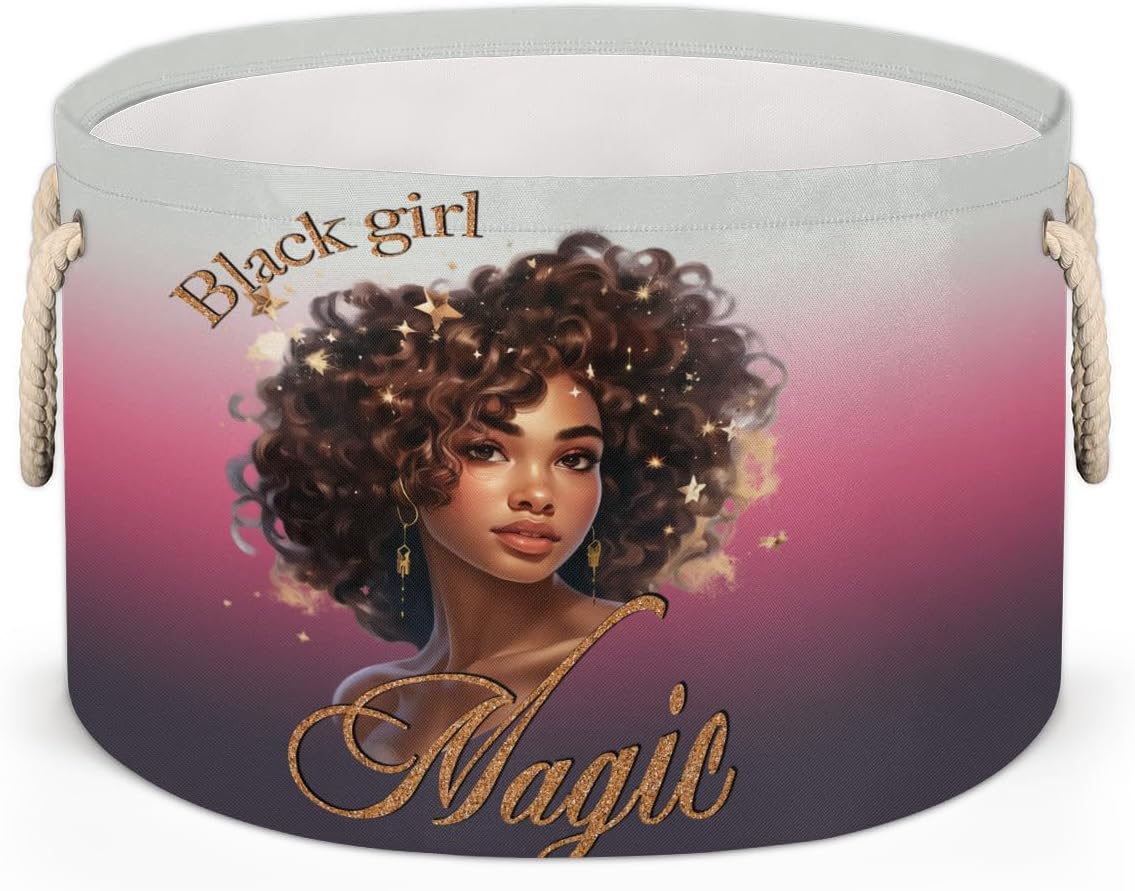 Large Round Laundry Basket Black Girls Toy Bins Organizers and Storage for Girls Canvas Collapsible Blanket Storage Basket Laundry Hamper Gift Baskets Bedroom Clothes Children Nursery