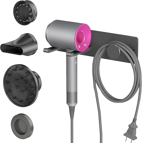 Miniatura 9 de Soporte autoadhesivo para secador de pelo montado en la pared, organizador adhesivo para secador de pelo de baño, compatible con secadores de pelo