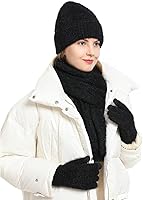 Vista 7 de ecodudo Conjunto de bufanda y gorro de invierno para mujer, conjunto de guantes para pantalla táctil con pompón para mujer