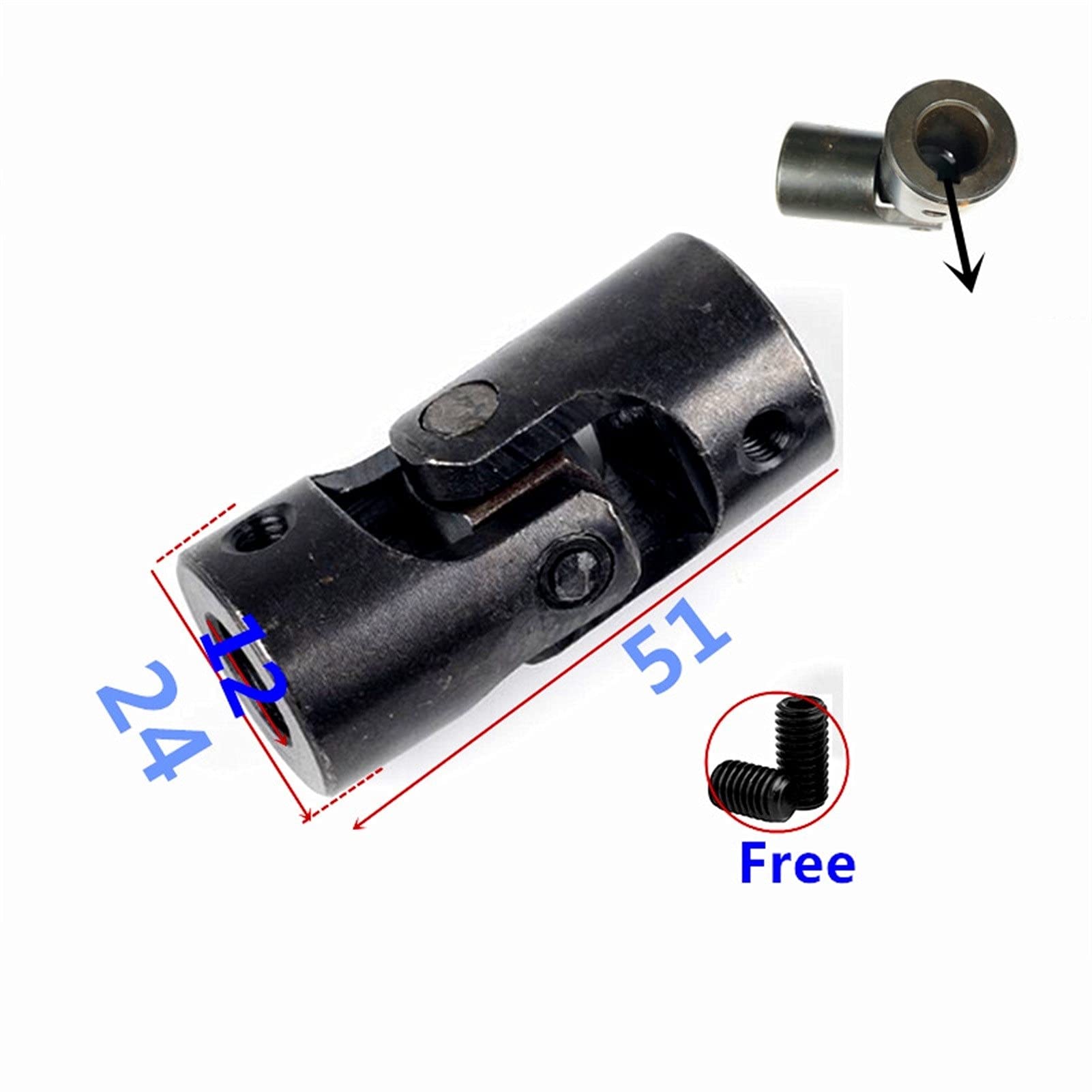 DINGGUANGHE-CUP Coupler 1pc 12 * 24 * 51 Universal Shaft Coupling Universal Joint for Motor Connector Transmission Metal (Inner Diameter : Keyway 4mm)
