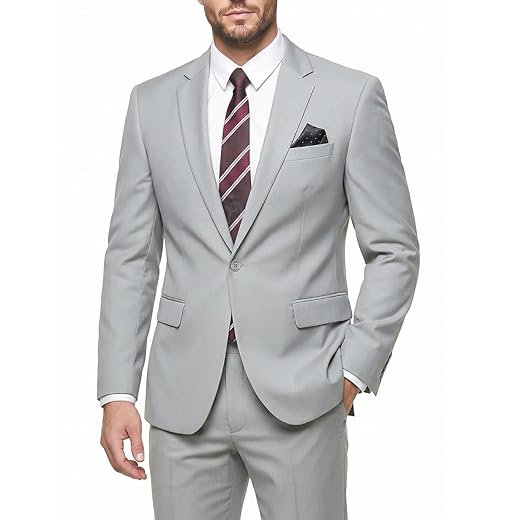 Terno masculino de 2 peças, ajuste justo, com um botão, blazer e calça de cor sólida, gravata e festa de negócios de casamento quadrada