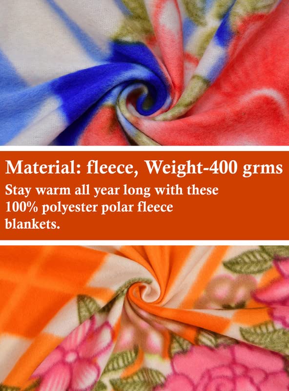 Image of BSB HOME Printed Polar Fleece Single Bed All Season Blanket /Comforter /Dohar 250TC - Pack of 2 (58x88 Inch, Multicolour Pink, Green, White and Red)