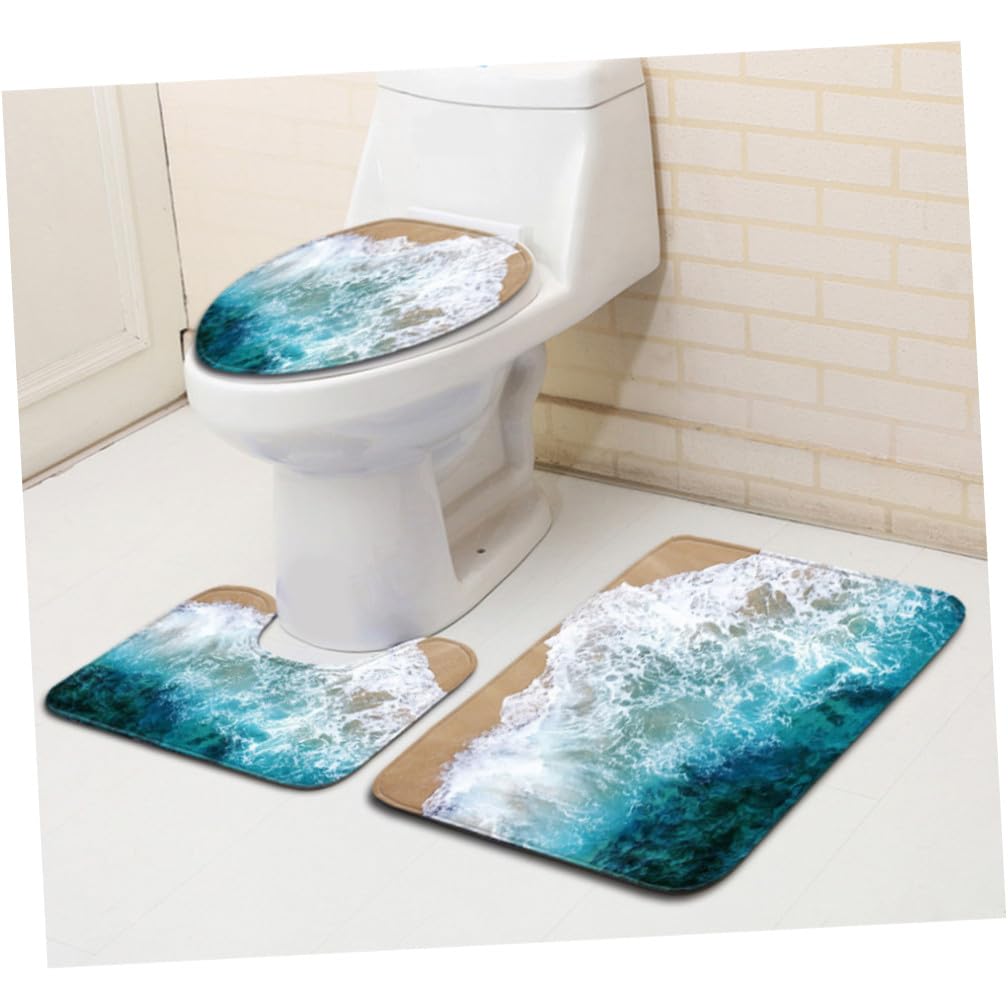 Healeved 3 Stück Toilettenteppich rutschfest Waschbar Mikrofaser Badvorleger mit Toilettendeckelbezug 75 X 45cm Badezimmermatte für Wc und Dusche