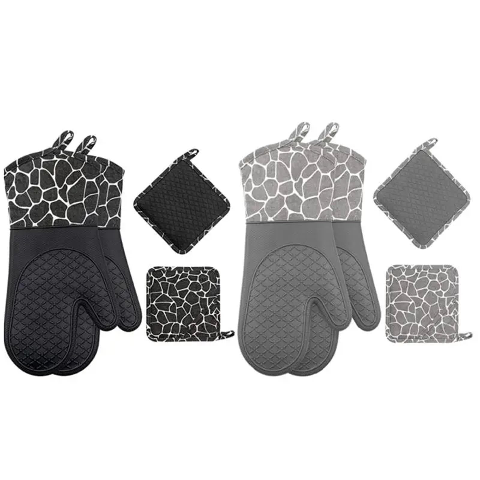 Mitaines De Four Ensemble de Gants de Four en Silicone, Gants de Four résistants à la Chaleur, Ensemble de Supports de casseroles faciles à Utiliser pour Le Four(Black)