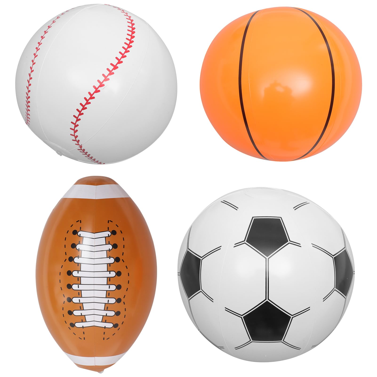 Kisangel 4pcs Inflatable Beach Balls Soccer Basketball Baseball Football for Sports Themed Birthday Parties Easy to Inflate Fun for Pool Outdoor Activities