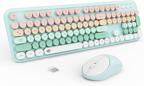 Miniatura 13 de Combo de teclado y mouse inalámbricos, teclado redondo inalámbrico USB de 2.4 G y mouse para computadora portátil y TV (102 teclas, negro y naranja)