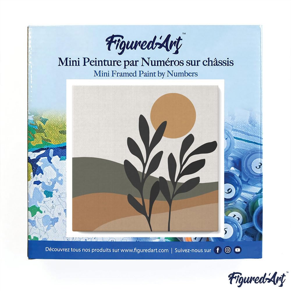 Figured'Art Mini Peinture par Numéro Adulte 20x20cm avec cadre Plante et Vase bleu - Petit Format Kit de Loisir Créatif