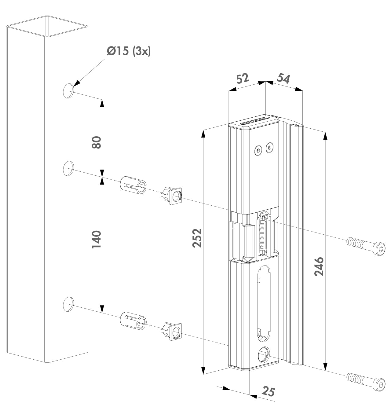 LOCINOX Modulec elektrischer Toranschlag, Torsurrer, Toröffner Emissa Stromlos geschlossen (Aluminium)