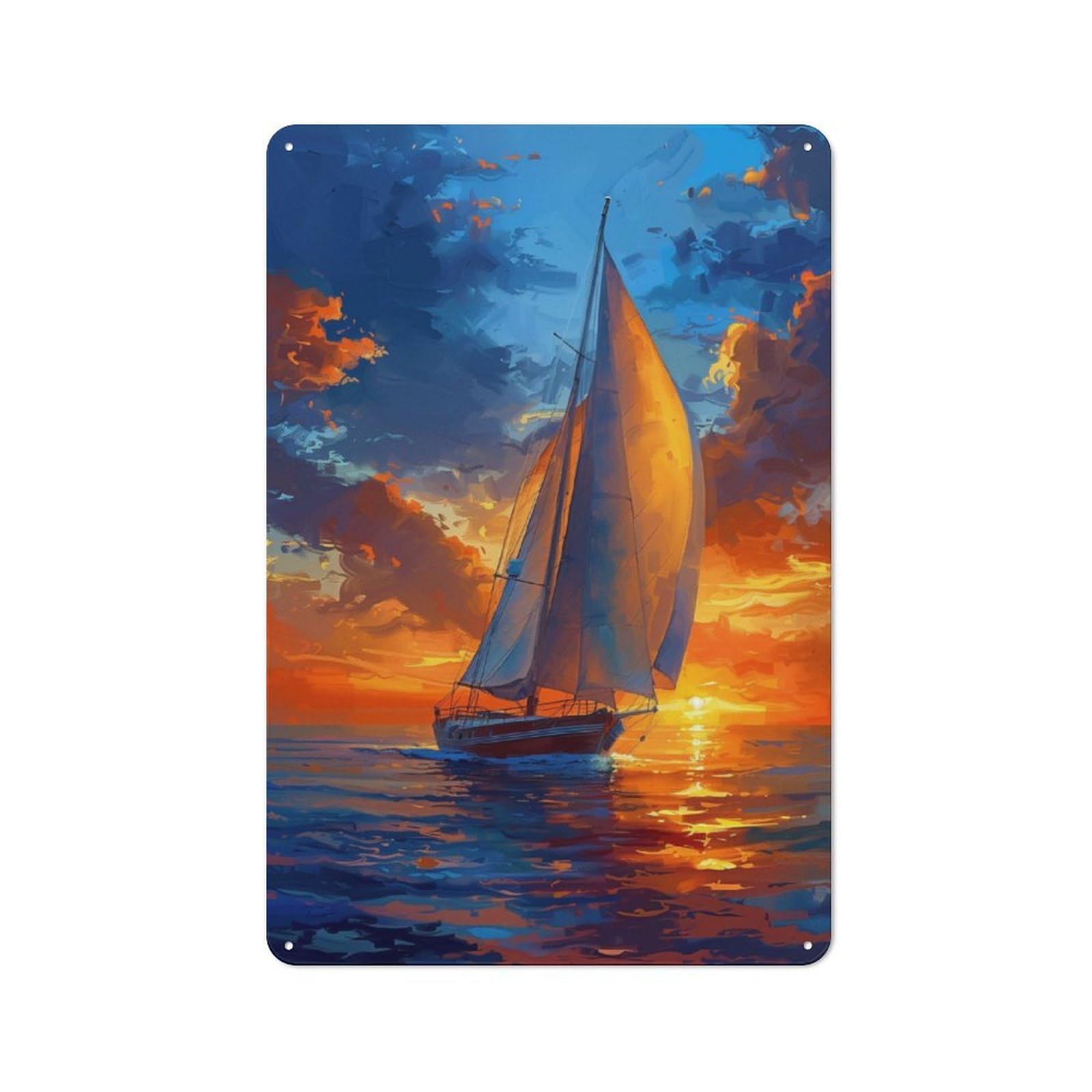 Junmoney Sailboat On The Beach Retro Metal Wall Sign 30X20cm With For Home Bar Wall, A Housewarming Gift For Hosts Who Enjoy Retro Interiors