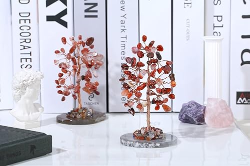 Miniatura 5 de Árbol de la vida de cristal curativo de cornalina con piedra preciosa natural base de rebanada de ágata con alambre de cobre árboles de dinero