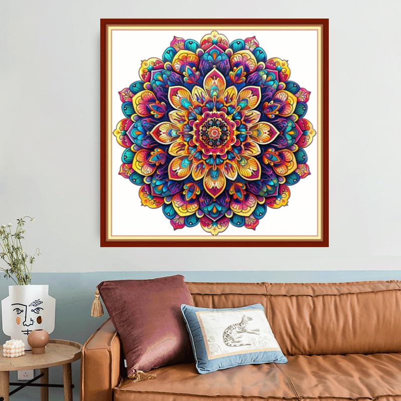 Image of Joyhoor Stamped Cross Stitch Kits for Beginners, Needlepoint Kits for Adults, 11CT Counted Embroidery Kits-Magic Mandala 18x18 inchs