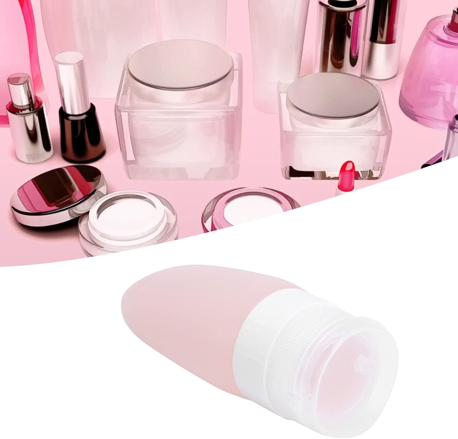 Leak Proof Silicone Travel Bottles, Liquid Squeezable Refillable Portable Travel Accessories/Cosmetic Containers, Travel Size Bottles for Toiletries Shampoo Conditioner Lotion(Pink)