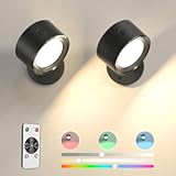 Lightbiz LED Wall Lights 2 Pcs with Remote&comma; RGB Ambience Wall Sconces Lamp 3000mAh Rechargeable Battery Operated&comma; 3 Color Temp & Dimmable Magnetic 360° Rotation Cordless Light for Living Room Bedside