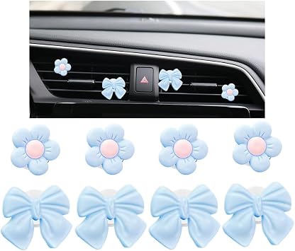 8PCS Car Air Vent Clips, Cute Bow & Sunflower Vehicle Vent Decorations Charm, Aesthetic Automotive Interior Outlet Ornament Accessories, Universal for SUV Sedan Truck Blue