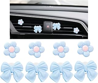FALVFUN 8PCS Car Air Vent Clips, Cute Bow & Sunflower Vehicle Vent Decorations Charm, Aesthetic Automotive Interior Outlet Ornament Accessories, Universal for SUV Sedan Truck (Blue)