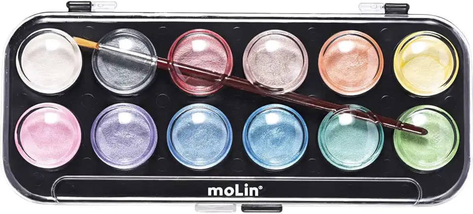 Aquarela Escolar, Molin, Metálica, Artist, 12 Cores, Multicor, 18387