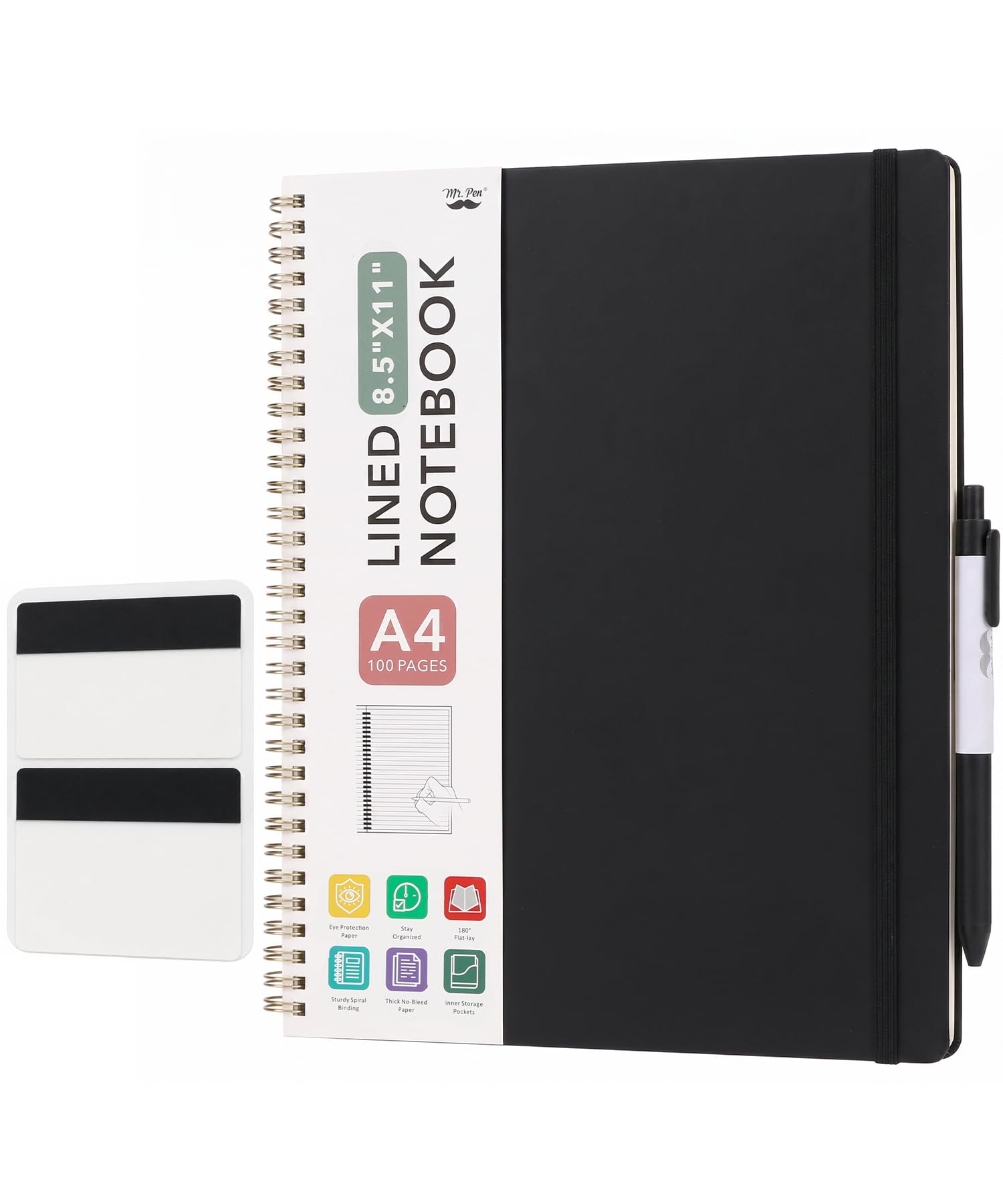 Lined Spiral Journal Notebook, 8.5"x11", 100 Pages, Black