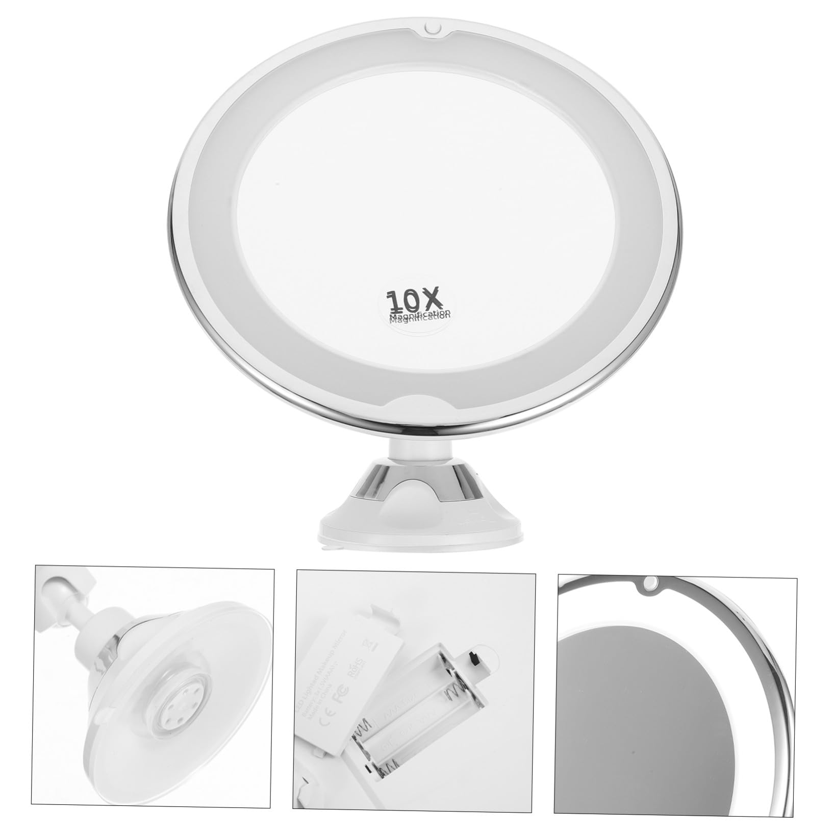 Espejo De Maquillaje Led Giratorio 1 Unidad 10x Aumento Ventosa para Uso Personal En Tocador Luz Integrada