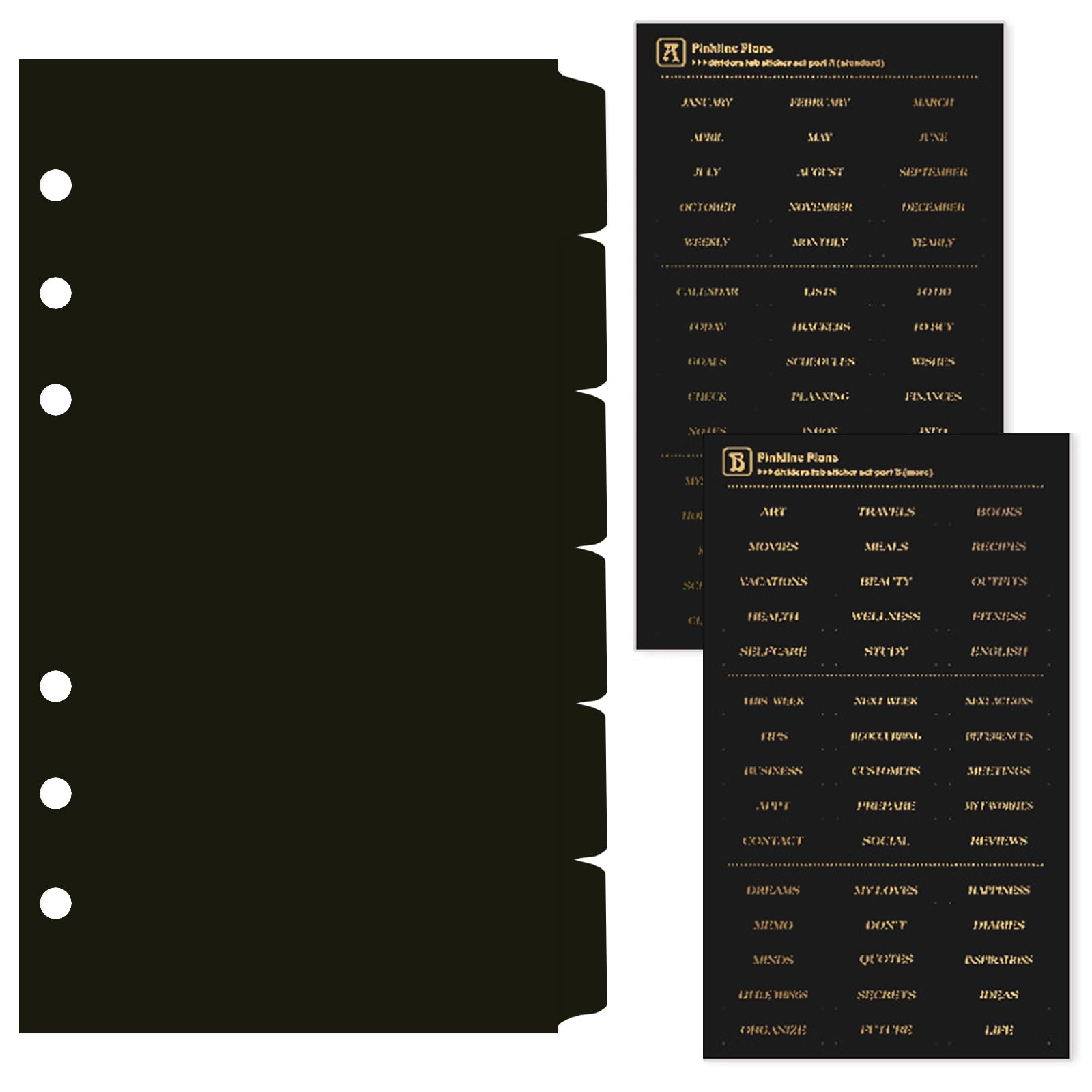DY.2ten Black Dividers for 6 Ring Binder, 6-Tab Sturdy Plastic Dividers, A6 Index Divider, 6 Hole Binder Dividers, Insertable Notebook Planner Tab Dividers for Binders