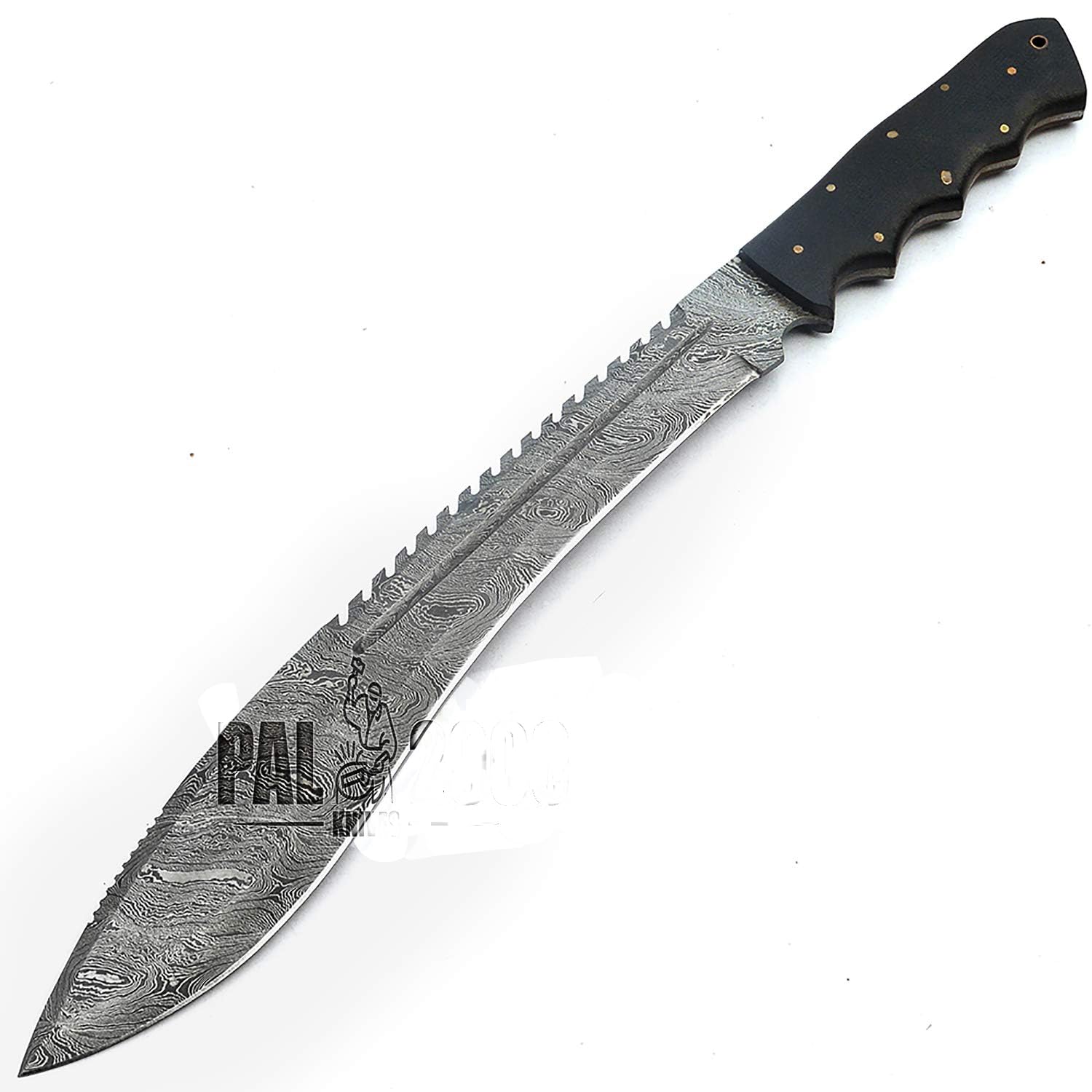 PAL 2000 KNIVES Custom Handmade Damascus Steel 20 Inches Hunting Knife - Micarta Handle with Sheath 9052